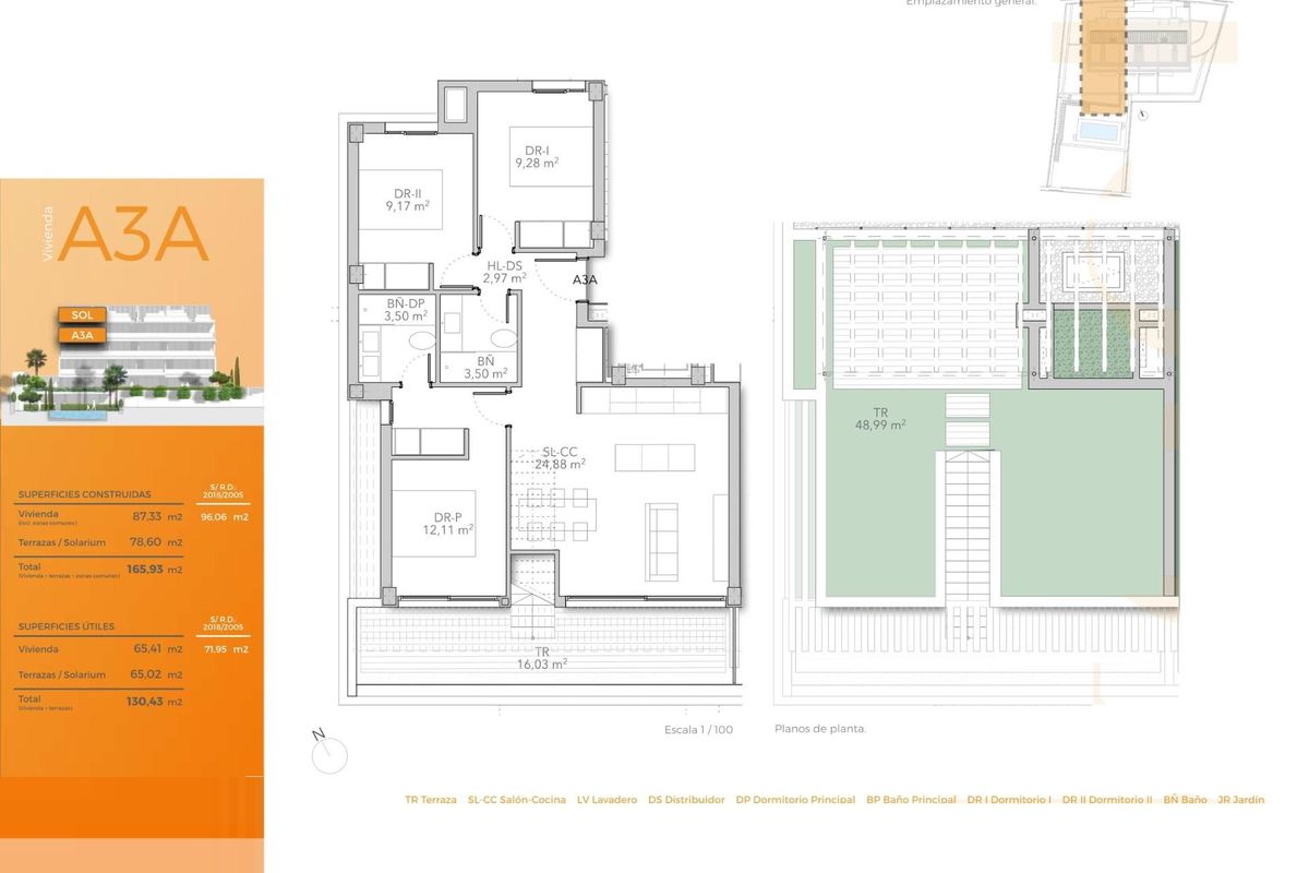 Plattegrond van een 3-slaapkamer penthouse in Torremolinos, met indeling en afmetingen.