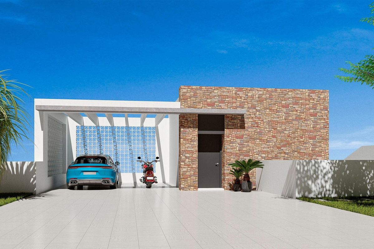 Stijlvolle ingang van een moderne villa in San Fulgencio met oprit en landschapsarchitectuur, Costa Blanca Zuid, Spanje.