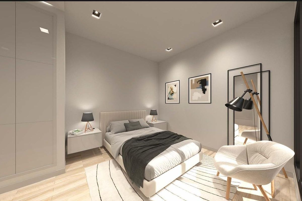 Elegante slaapkamer in een 2-slaapkamer benedenwoning in Dolores, Costa Blanca Zuid, met chique ontwerp en comfort.