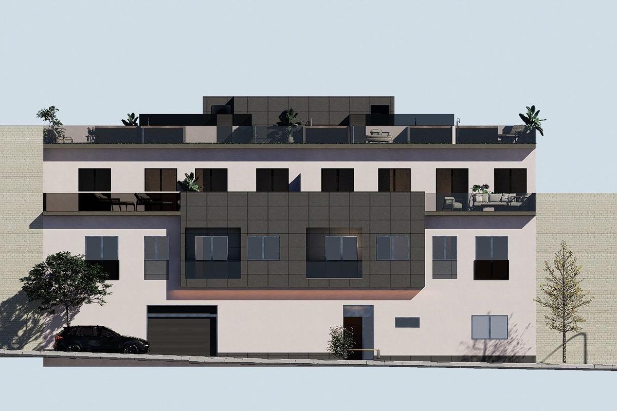 Moderne buitenzijde van een 3-slaapkamer appartement op de begane grond in Pilar de La Horadada, met een strak ontwerp.