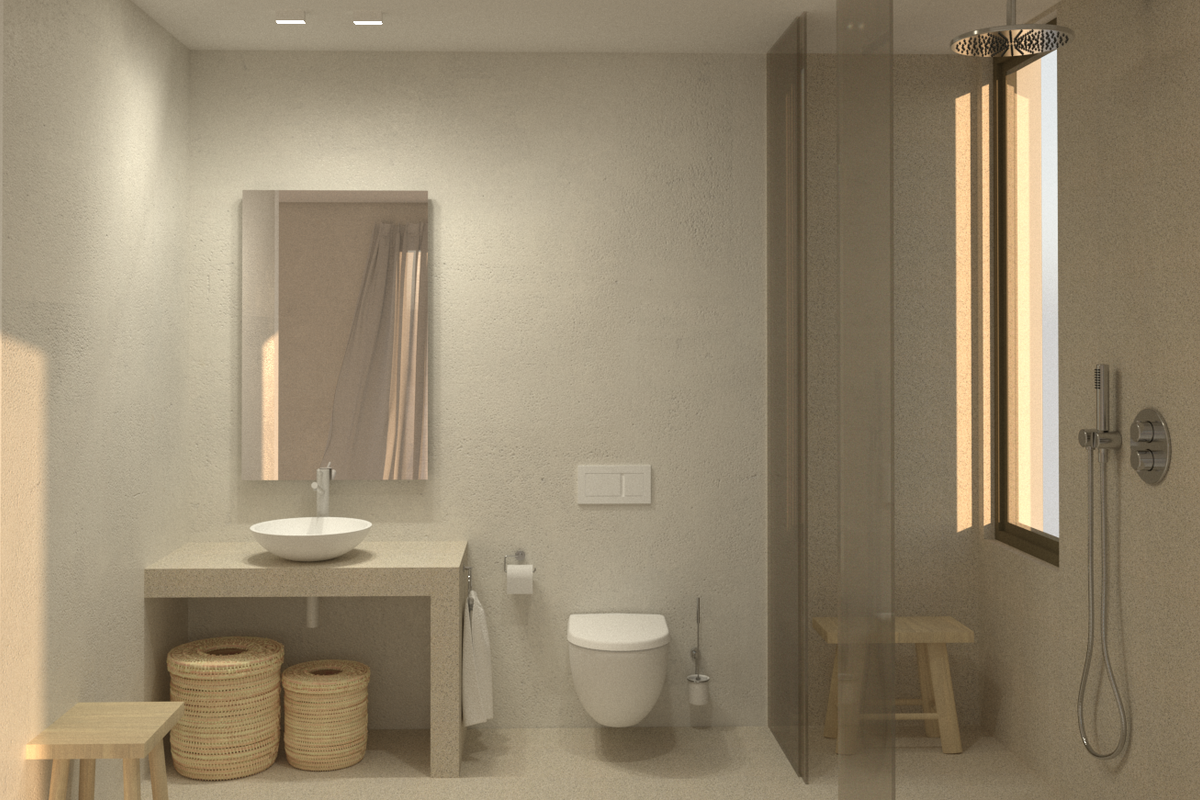 Moderne badkamer in de 4-slaapkamer villa in Denia, met een strakke inrichting en douche.