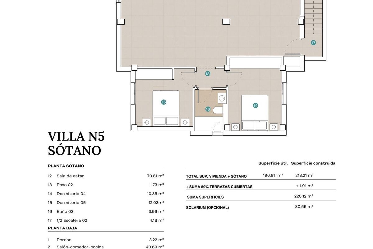 Plattegrond van een 5-slaapkamer villa in Polop, Costa Blanca Noord, toont de indeling van de kelderverdieping.