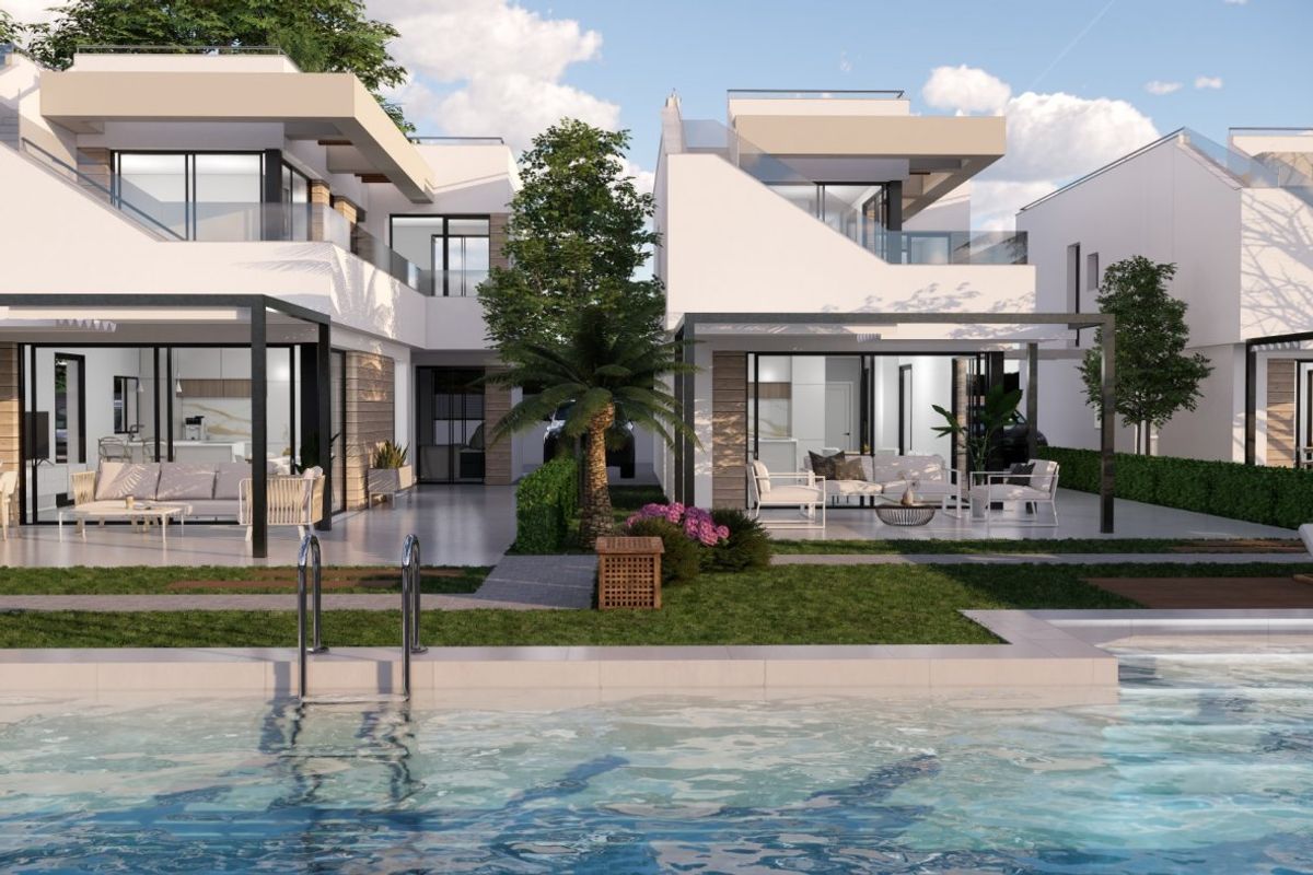 Drie moderne villa's met tuinen en zwembad in Pilar de La Horadada, biedt een luxe levensstijl.