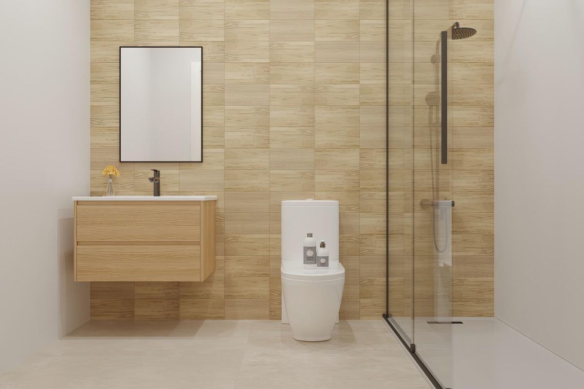 Elegante badkamer met moderne armaturen en een glazen douche in een 1-slaapkamer appartement in Vera, Costa de Almeria.