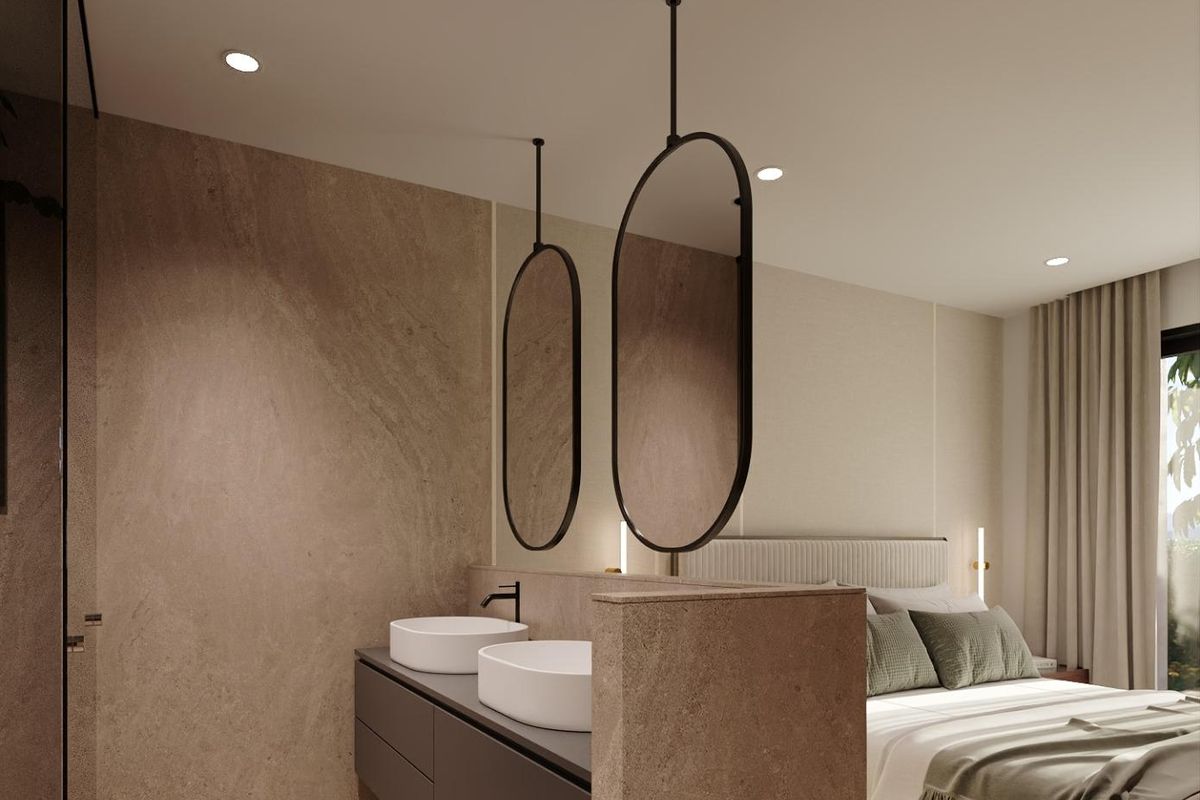 Luxe badkamer in de villa met 3 slaapkamers, met elegante armaturen en afwerkingen in natuursteen in Cuevas Del Almanzora.