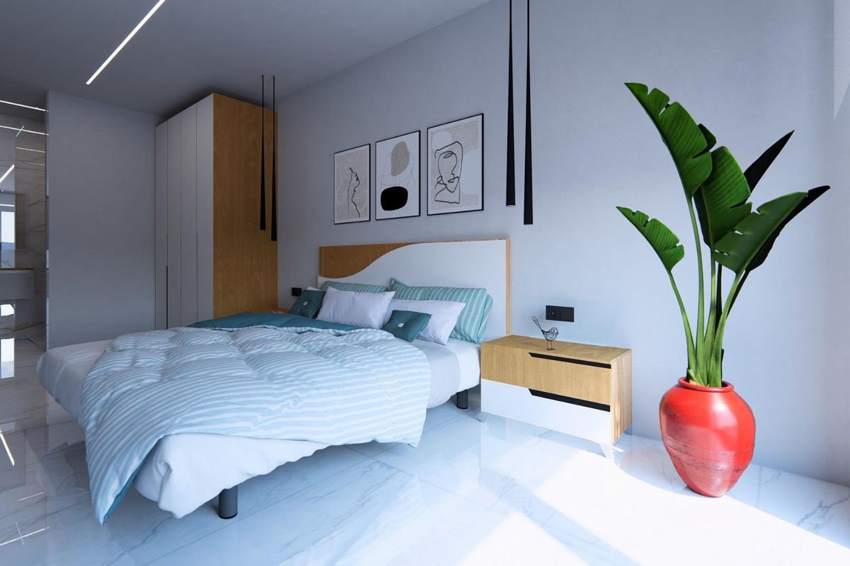 Gezellige slaapkamer in het 2-slaapkamer appartement in Algorfa, met moderne meubels en uitzicht.