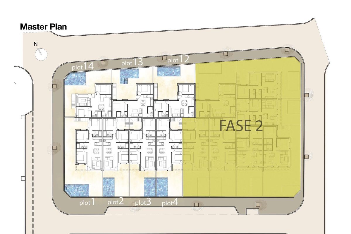 Hoofdplan van een residentieel complex met verschillende townhouse percelen in Pilar de La Horadada.