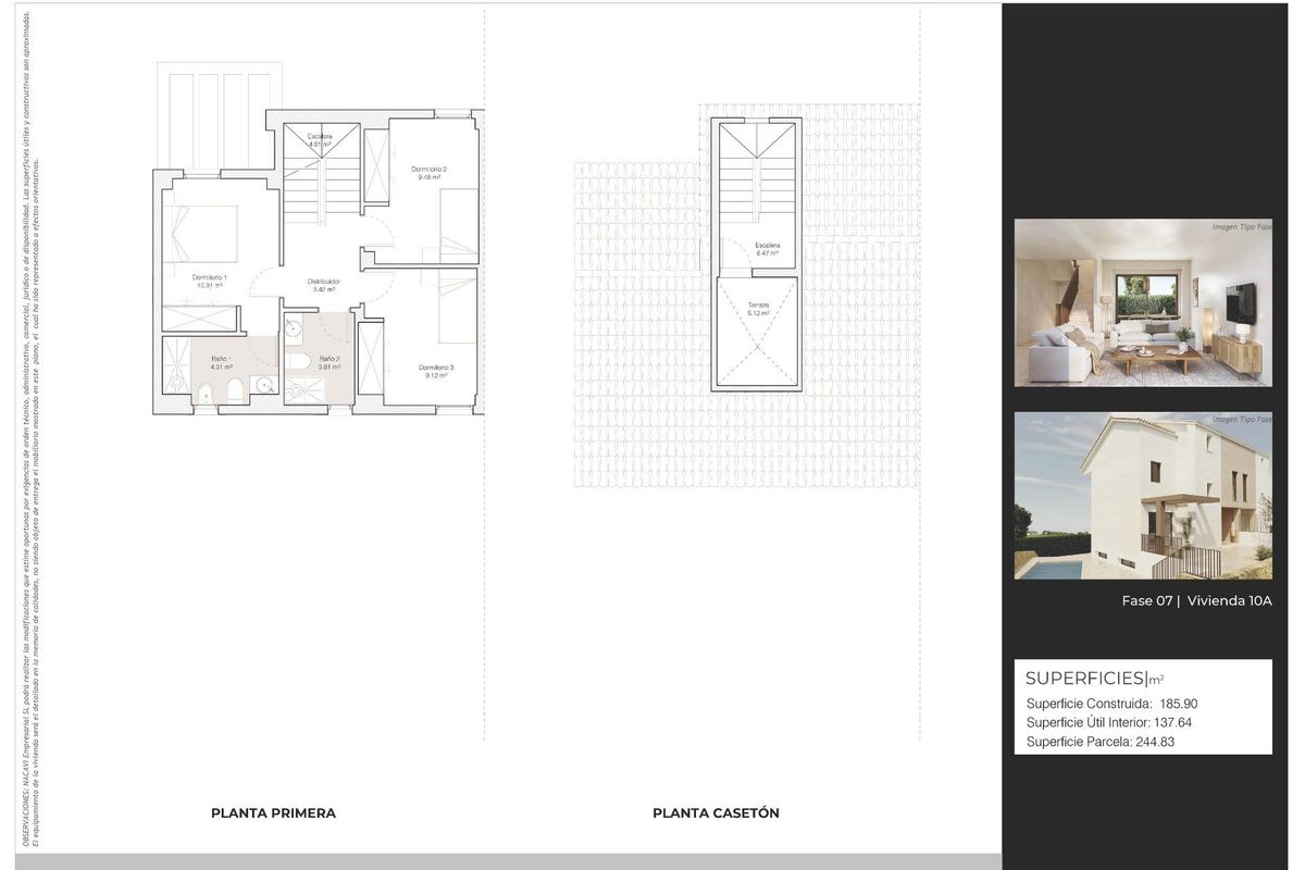 Plattegrond van een 3-slaapkamer townhouse in La Nucia, Costa Blanca Noord, Spanje, met indeling van de tweede verdieping.