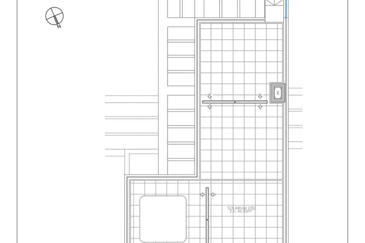 Bovenste verdieping plattegrond van een 3-slaapkamer villa in Pilar de La Horadada, met terras en indeling.