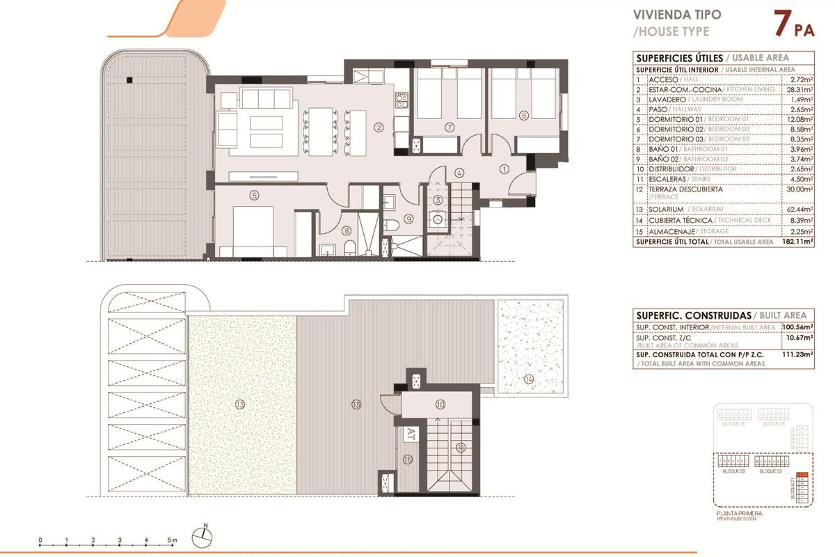 Situatieplan van de indeling van een luxe penthouse gemeenschap in Torrevieja, Costa Blanca.