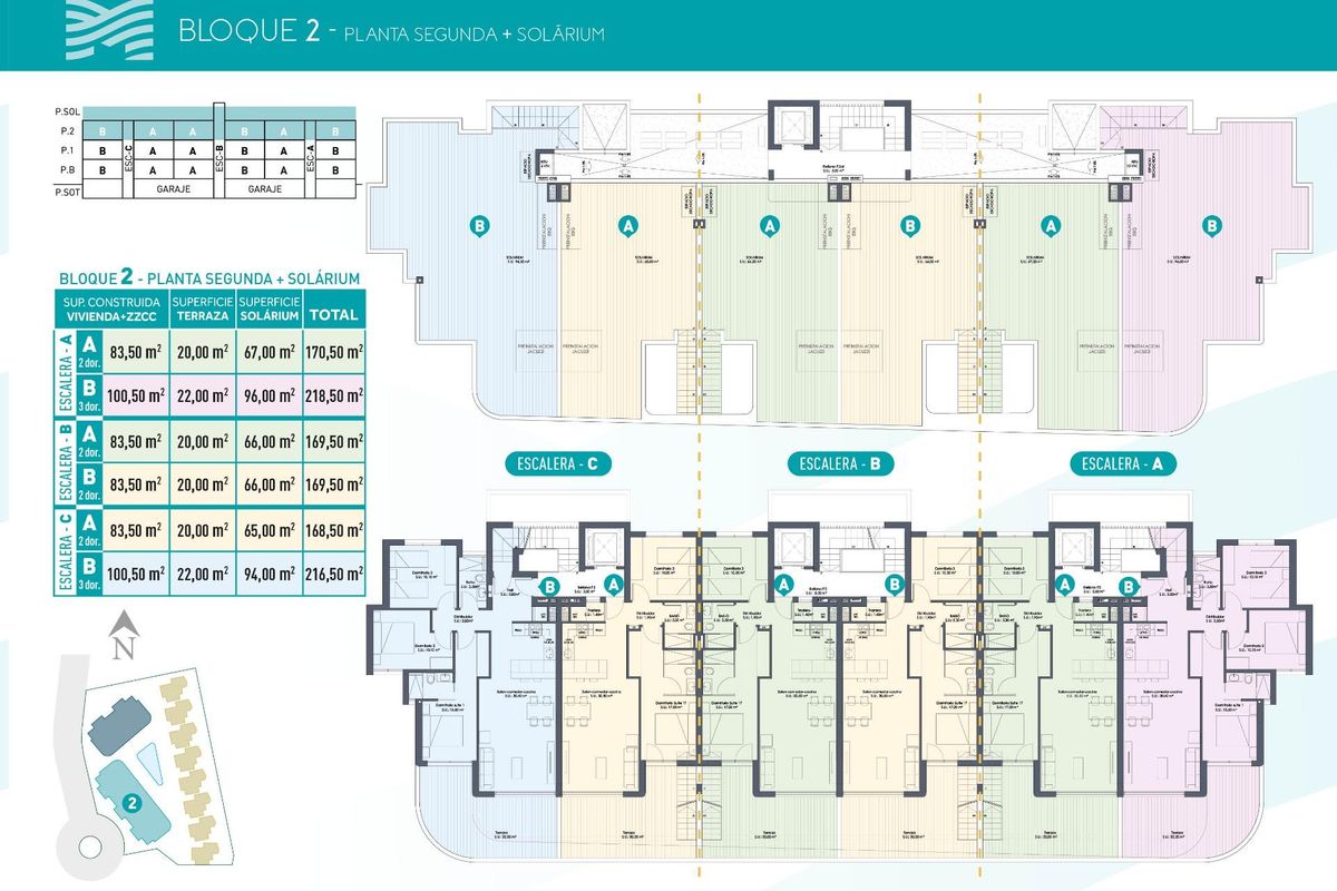 Plattegrond voor een penthouse op de tweede verdieping, met twee slaapkamers in Los Alcazares, Costa Calida.