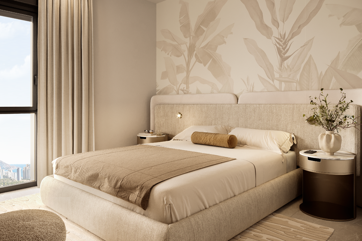 Nog een stijlvolle slaapkamer in de penthouse, met een serene sfeer en chique decor in Finestrat.