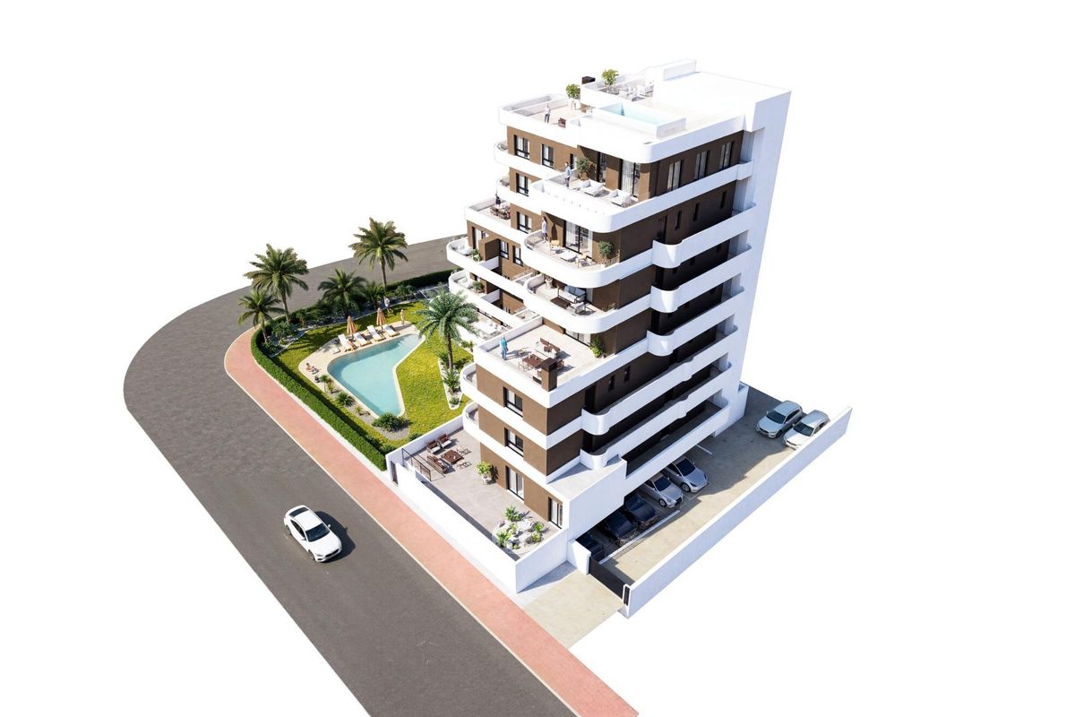 Modern appartementen complex in Guardamar del Segura met een zwembad en buitenruimte, Costa Blanca Zuid.