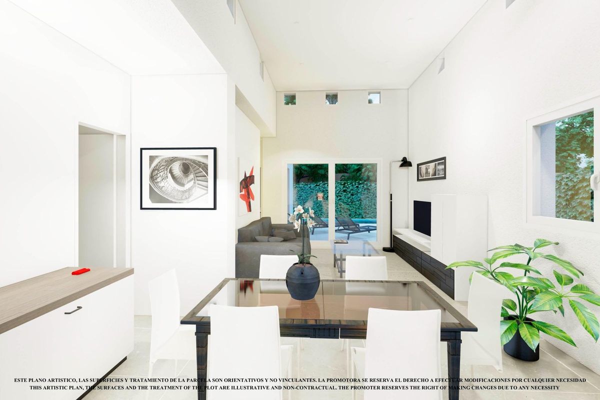 Heldere interieur van een villa met eet- en leefruimte in Los Alcazares, Costa Calida, Spanje.