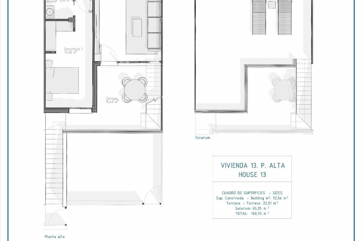 Plattegrond van een bungalow in Vera, Costa de Almeria met een schets van woonruimtes en voorzieningen.