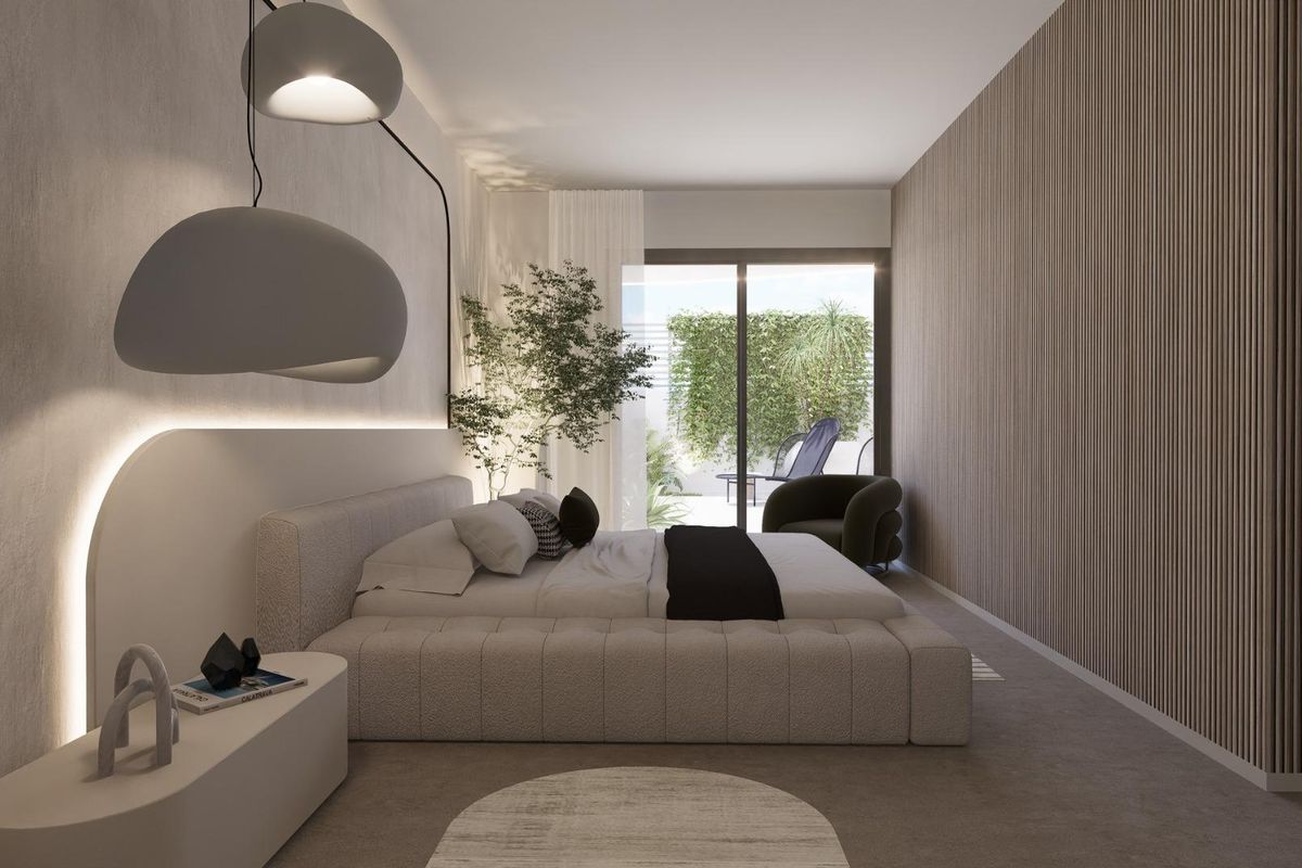 Chique slaapkamer diepte in een 3-slaapkamer villa, Rojales, met serene tuin toegang buiten.