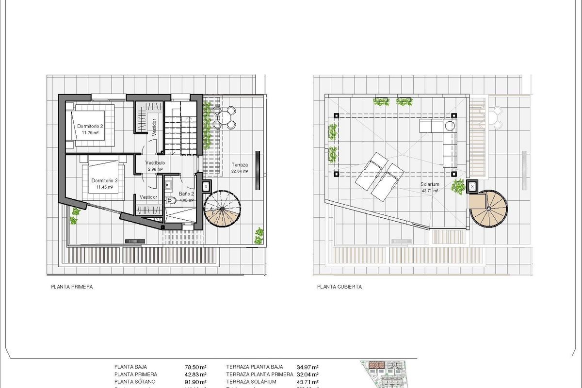 Plattegrond van een 3-slaapkamer townhouse in Polop, Costa Blanca Noord, met detail van de indeling.