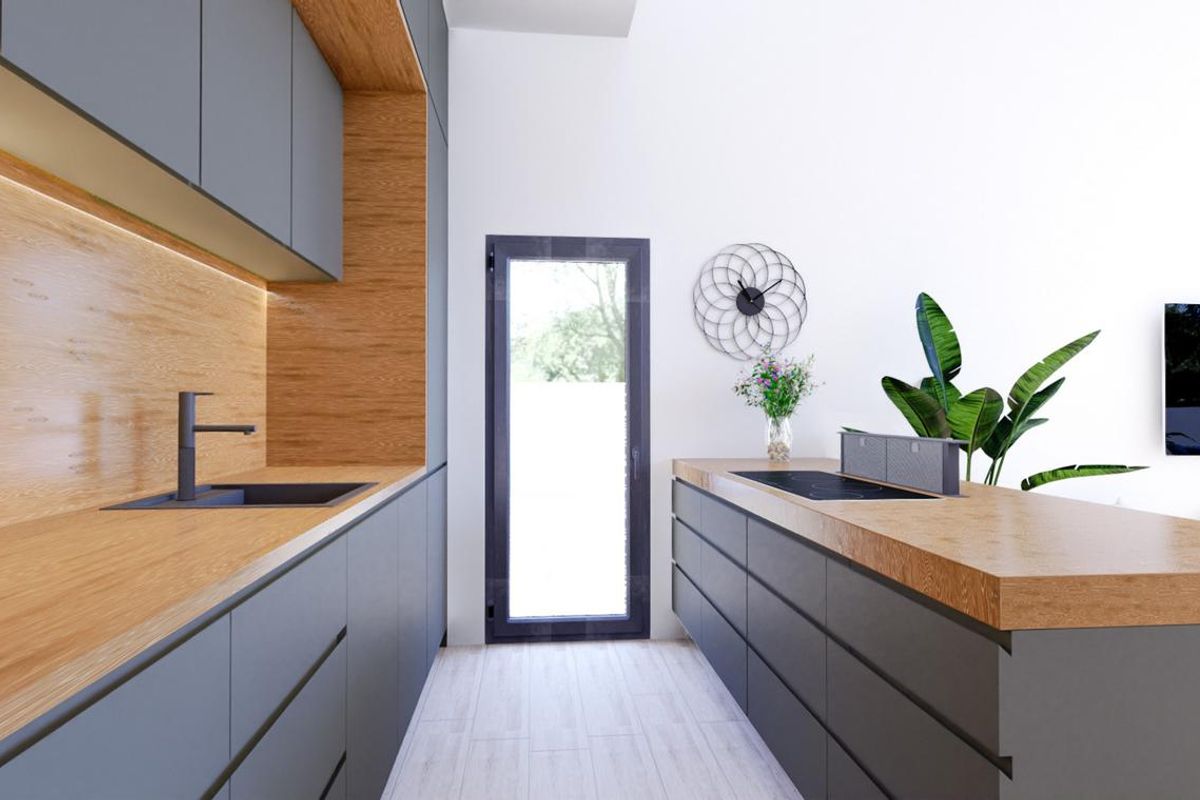 Villa facade with landscaped entrance