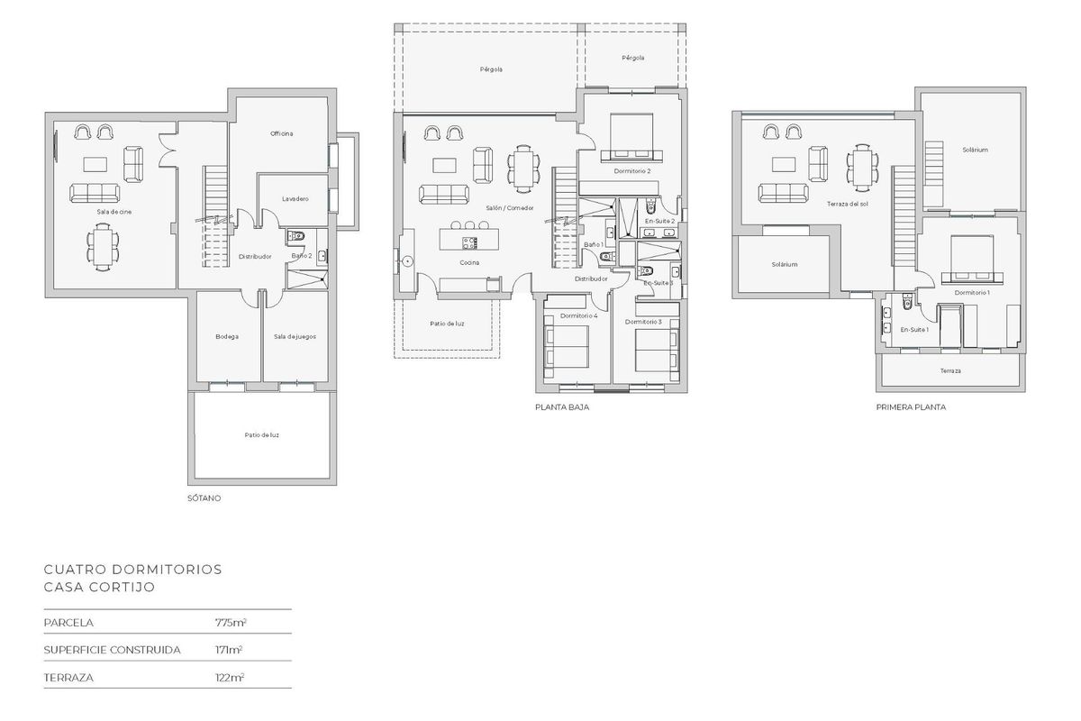 Plattegrond van een villa met 4 slaapkamers in Cuevas Del Almanzora, met détails over indeling en kamers.