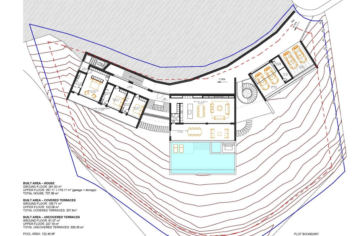 Plattegrond van de bovenverdieping van een 4-slaapkamer villa in Benahavís, Costa del Sol, met indeling van kamers.