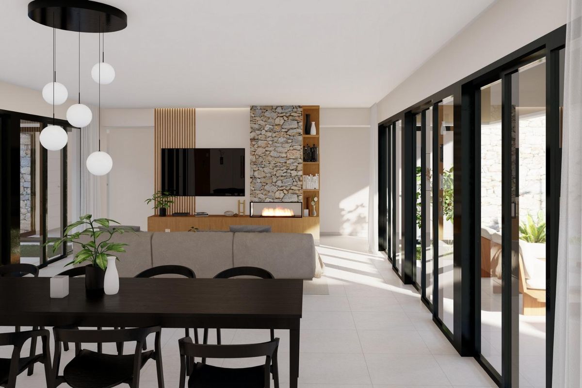 Eet- en leefruimte in de villa in Yecla, helder en luchtig met moderne meubels.