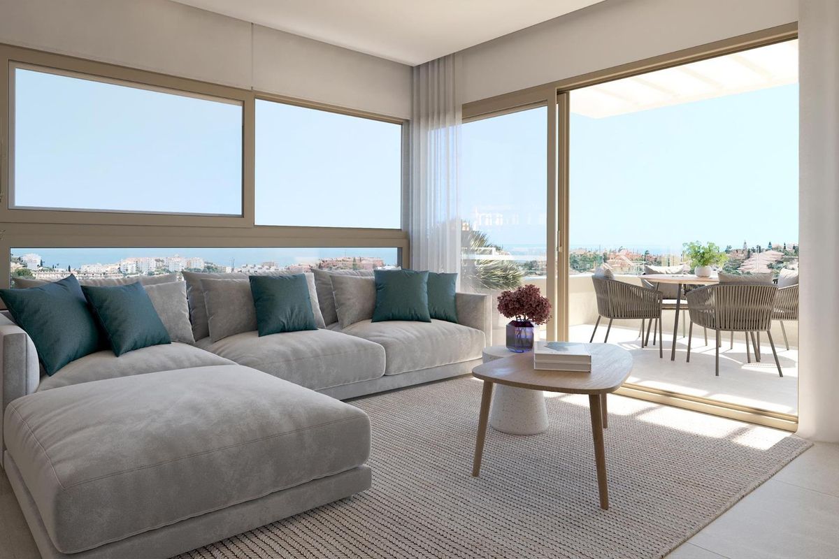 Living room with sea view in Mijas penthouse