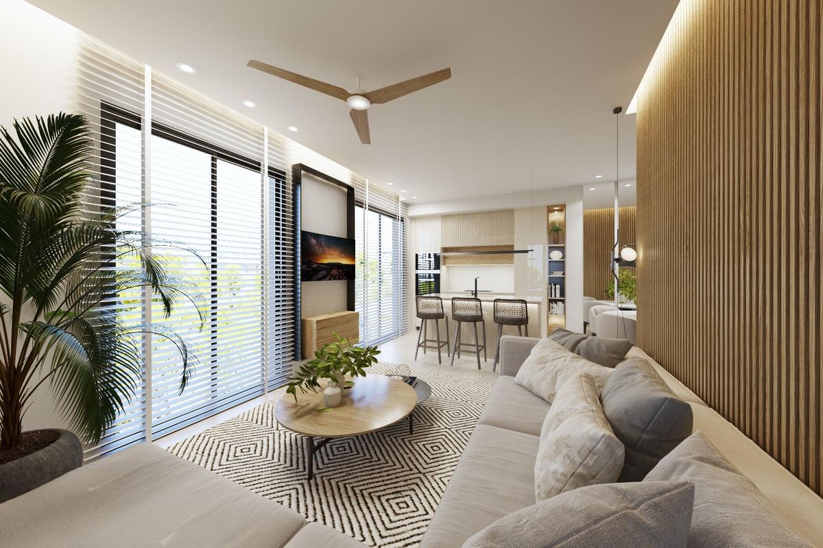 Lichte woonkamer met een gezellige sfeer in het 3-slaapkamer appartement op de begane grond in Torre Pacheco, Spanje.