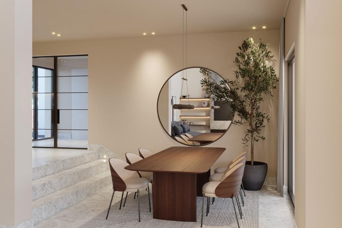 Eetkamer in de 3-slaapkamer villa in Mojacar, met een hedendaagse tafel en stijlvolle decoratie.