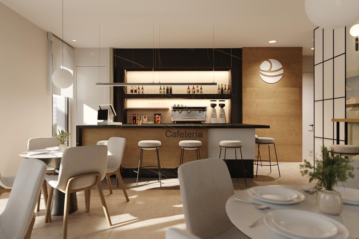  stijlvolle cafetaria met zitplaatsen in een appartementencomplex in Torre Pacheco.