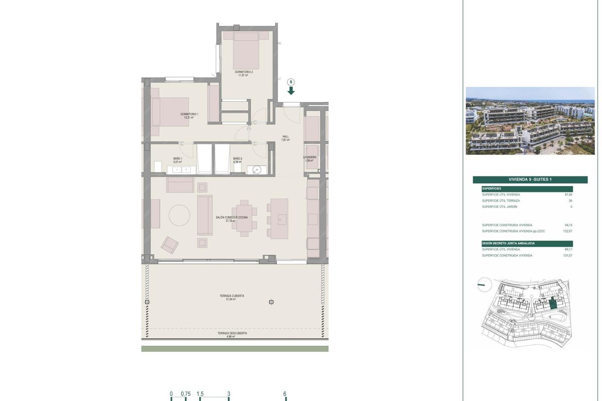 Plattegrond van een 2-slaapkamer appartement in Estepona, met layout en ontwerpdetails voor potentiële kopers.