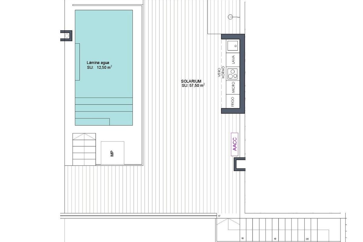 Tweede plattegrond voor een 2-slaapkamer penthouse in Benijofar, met een privézwembad en terras voor ontspanning.
