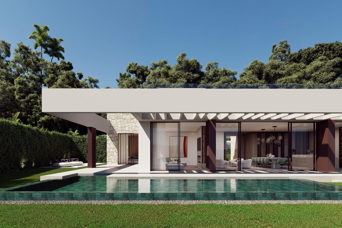 Moderne 4-slaapkamer villa in Marbella met een privézwembad en weelderige tuin, met een stijlvolle buitenkant.