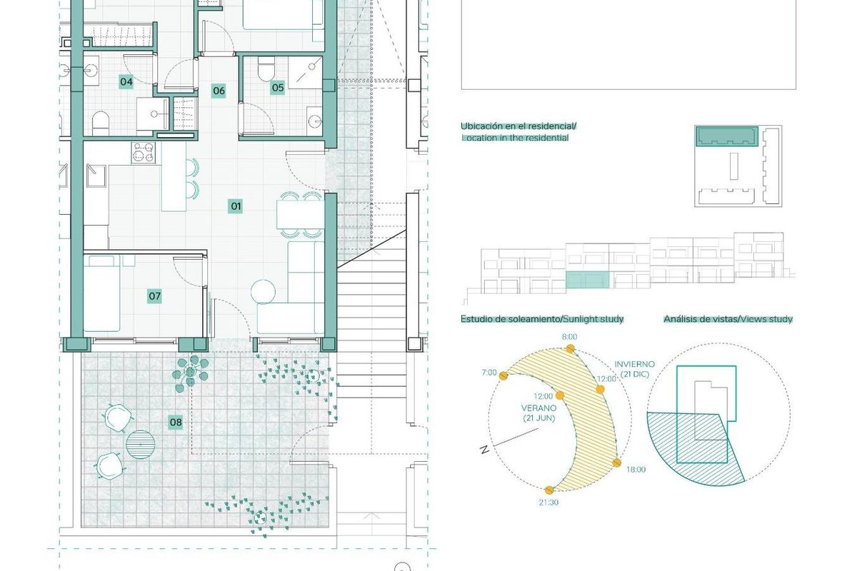 Plattegrond van een 3-slaapkamer appartement op de begane grond in Torrevieja met buitenruimte.