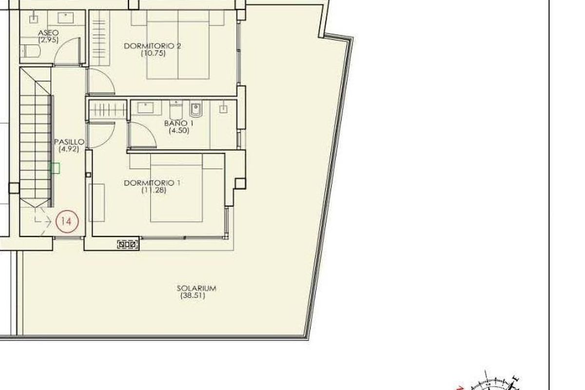 Plattegrond met de indeling van slaapkamers en gemeenschappelijke ruimtes in het stijlvolle penthouse in Torrevieja.
