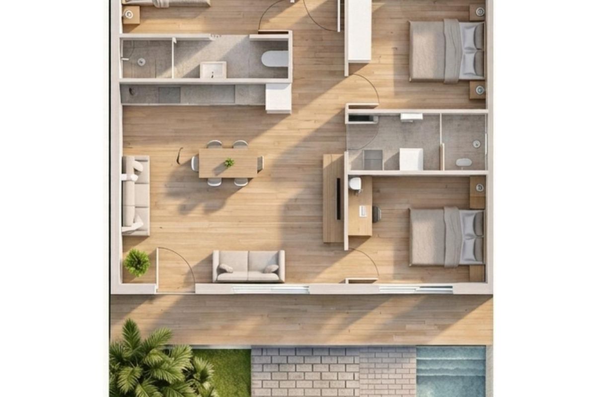 Badkamer met moderne afwerking in bungalow Pilar