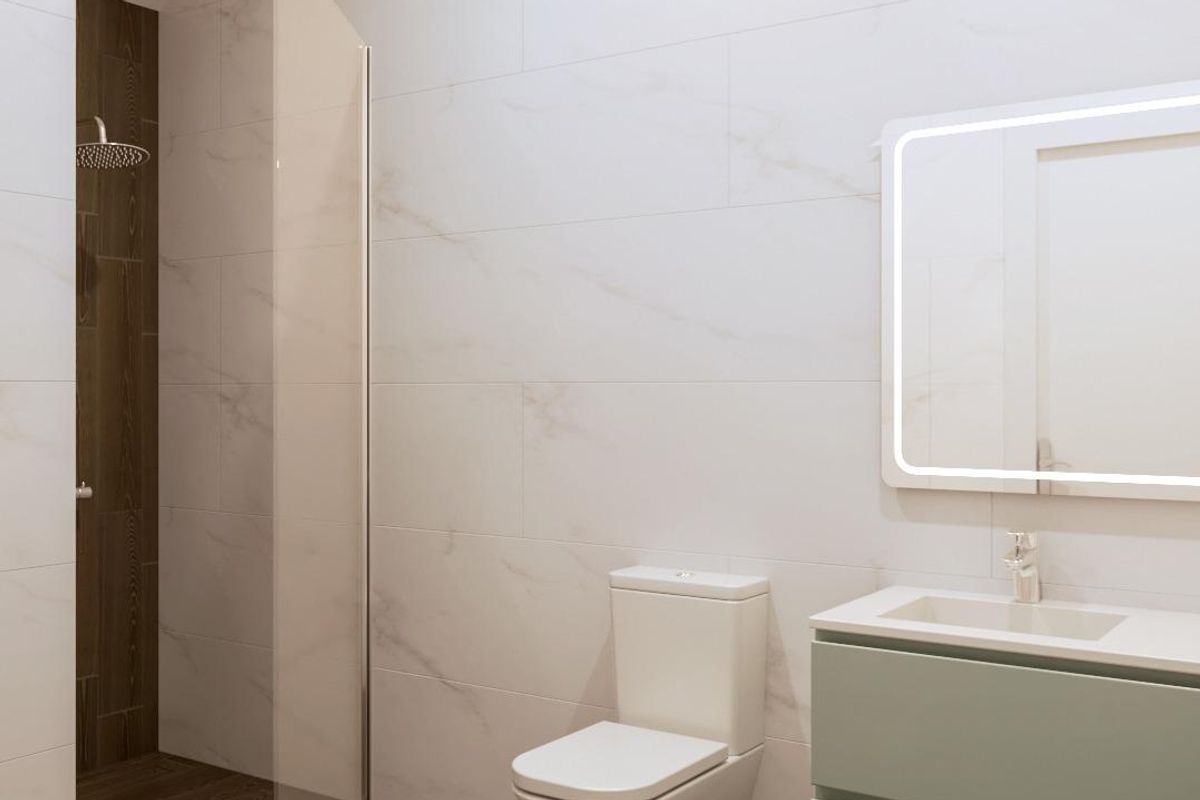 Contemporary badkamer in een villa in San Pedro del Pinatar, met een strak ontwerp en moderne armaturen.