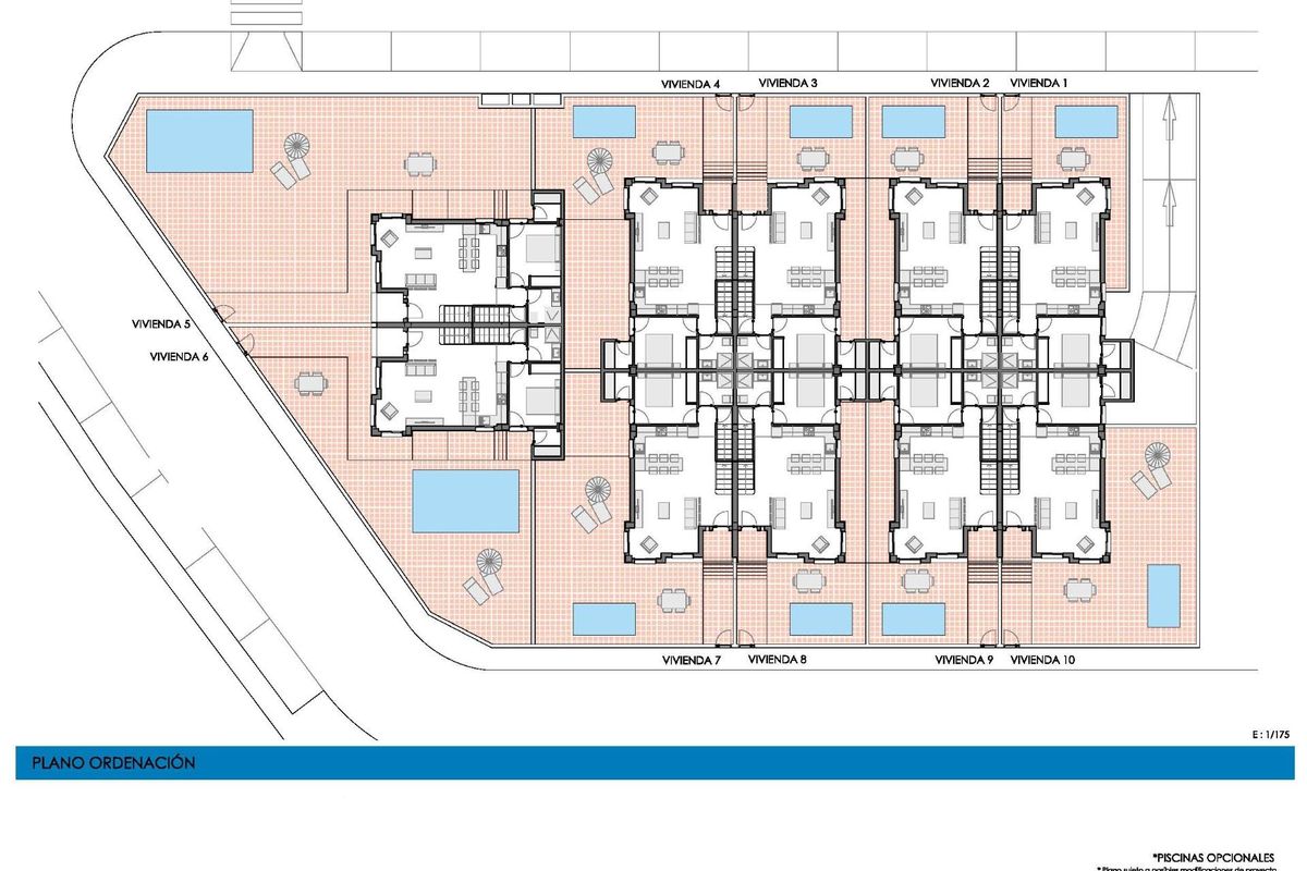Plattegrond die de indeling en het ontwerp van een 4-slaapkamer bungalow in Bigastro, Costa Blanca Zuid, toont.