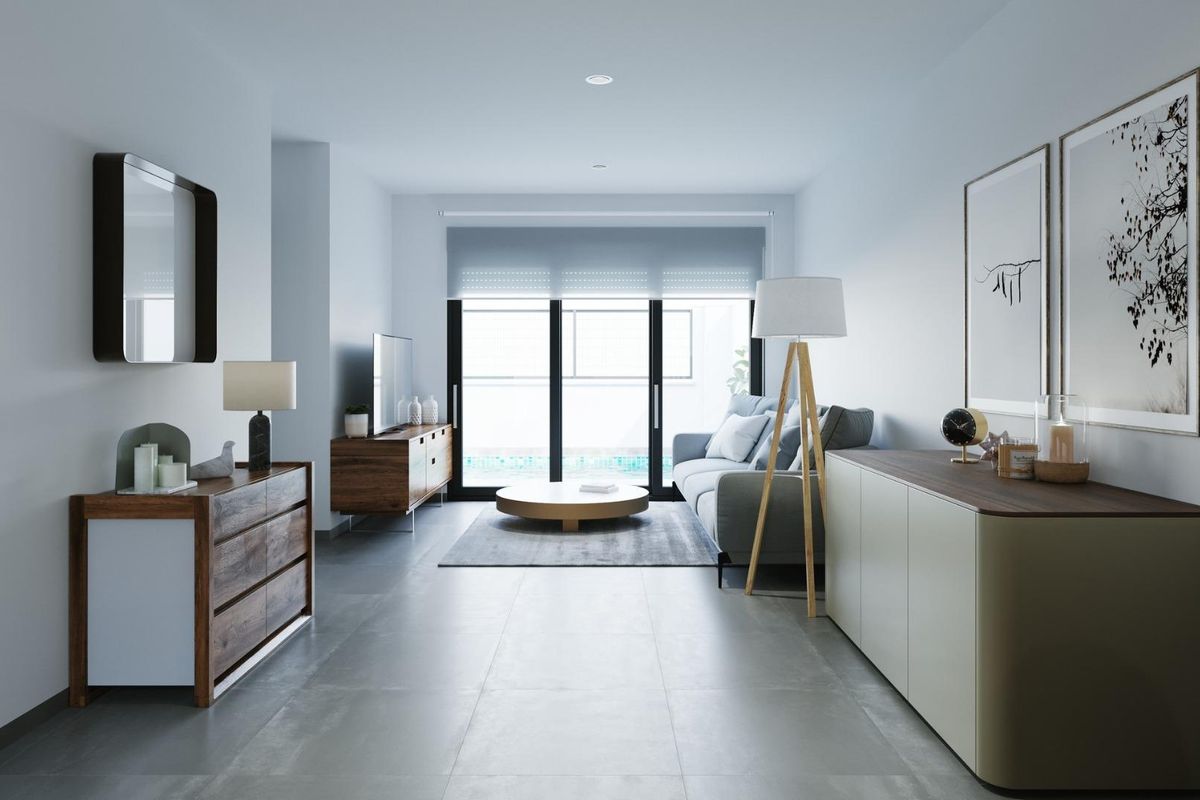 Een andere hoek van de stijlvolle woonkamer in de 2-slaapkamer bungalow, met modern meubilair in Torre Pacheco.