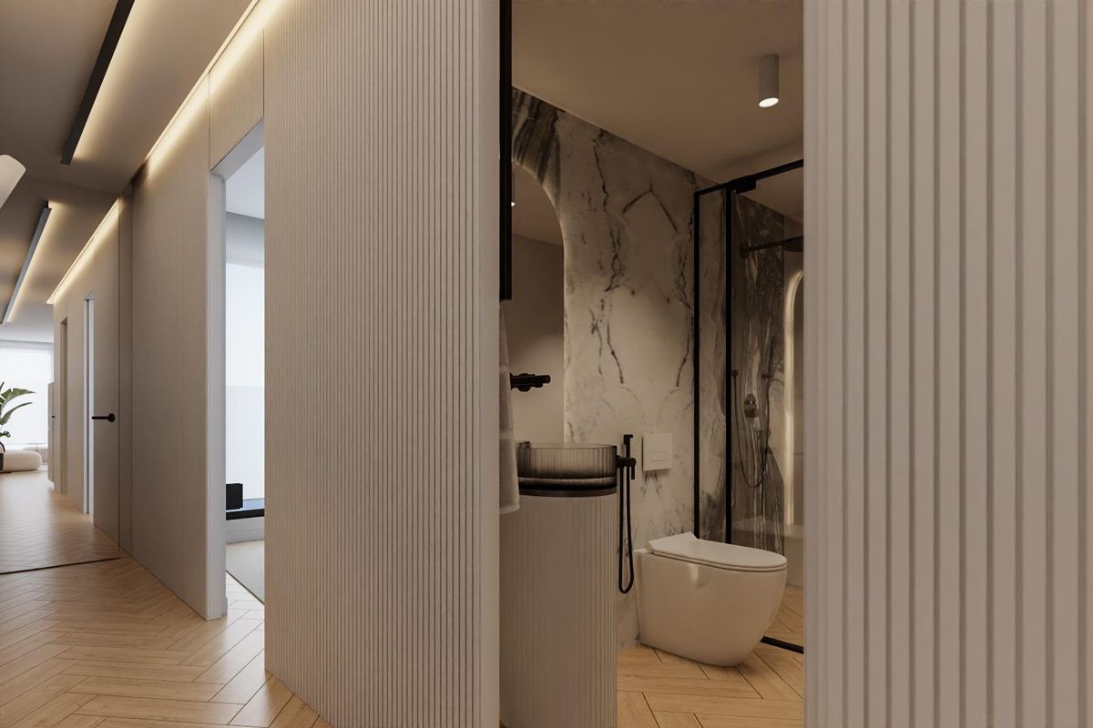 Moderne badkamer met elegant ontwerp in een 3-slaapkamer townhouse gelegen in Orihuela Costa.