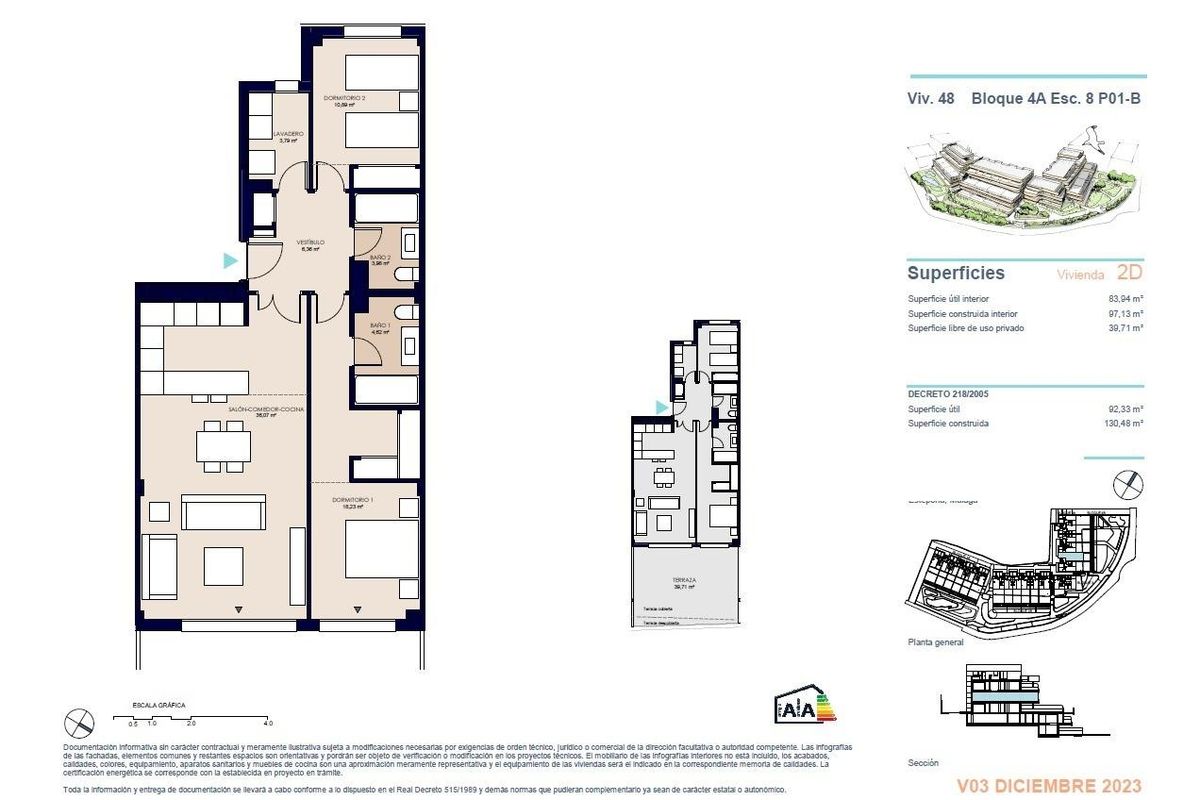 Plattegrond van een 2-slaapkamer appartement in Estepona, met de indeling en kamerafmetingen.