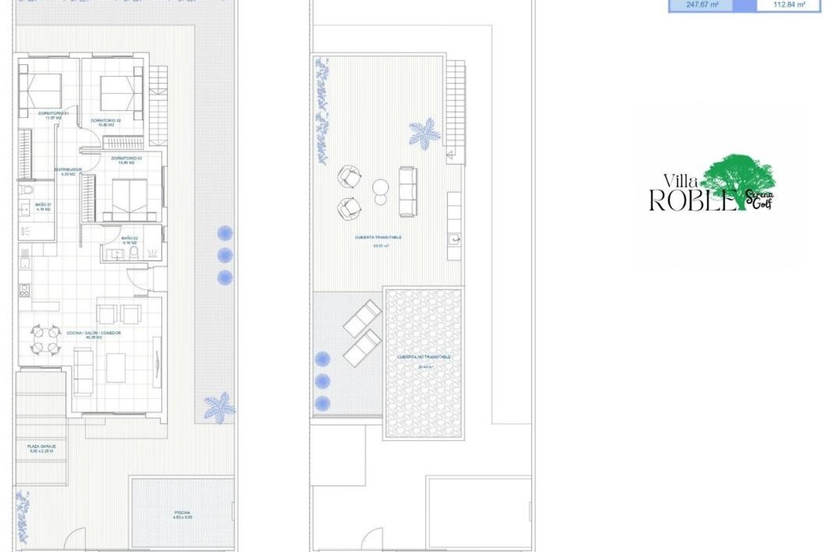 Vloerplan van een 3-slaapkamer villa in Los Alcazares, toont indeling en buiten-terras.