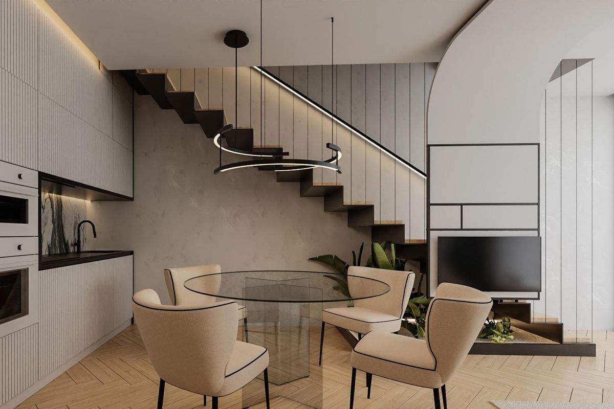 Stijlvolle eetruimte die hedendaags ontwerp benadrukt in een townhouse in Orihuela Costa.