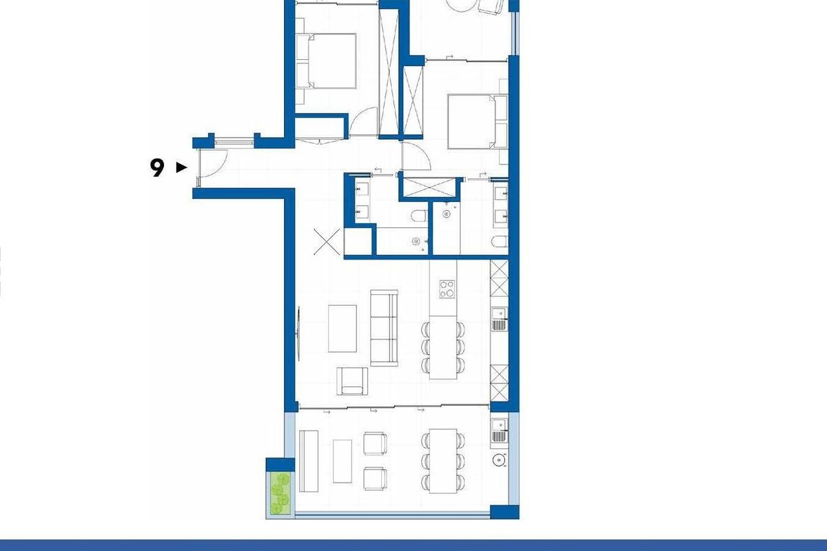 Plattegrond van een 2-slaapkamer appartement op de begane grond in Estepona, met indeling en afmetingen.