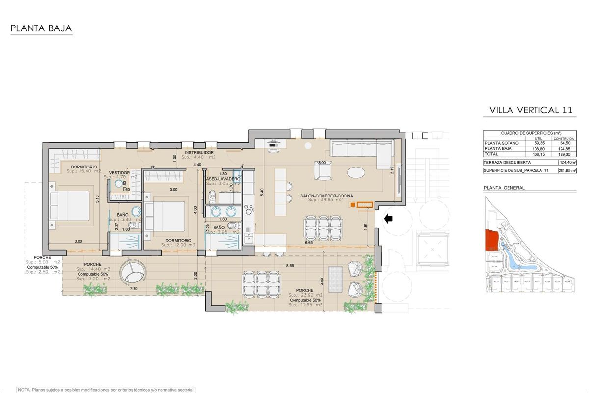 Interieurindeling van een modern appartement op de begane grond met open leefruimte in San Juan de los Terreros, Costa de Almeria.