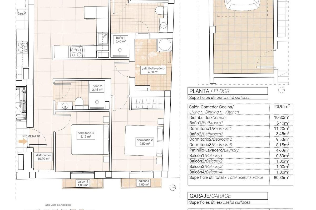 Plattegrond van een ruim 3-slaapkamer appartement in Hondón de las Nieves, met kamers en indelingsdetails.