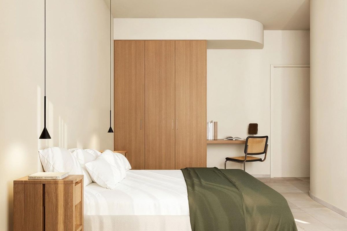 Stijlvol ingerichte slaapkamer met moderne meubels, gelegen in een 4-slaapkamer villa in Algorfa, Costa Blanca Zuid.