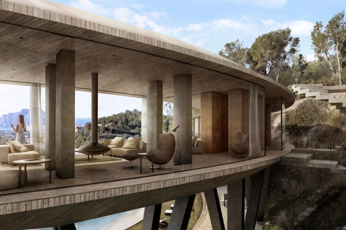 Ruime woonkamer van een villa in Benissa, met elegante meubels en panoramisch uitzicht.