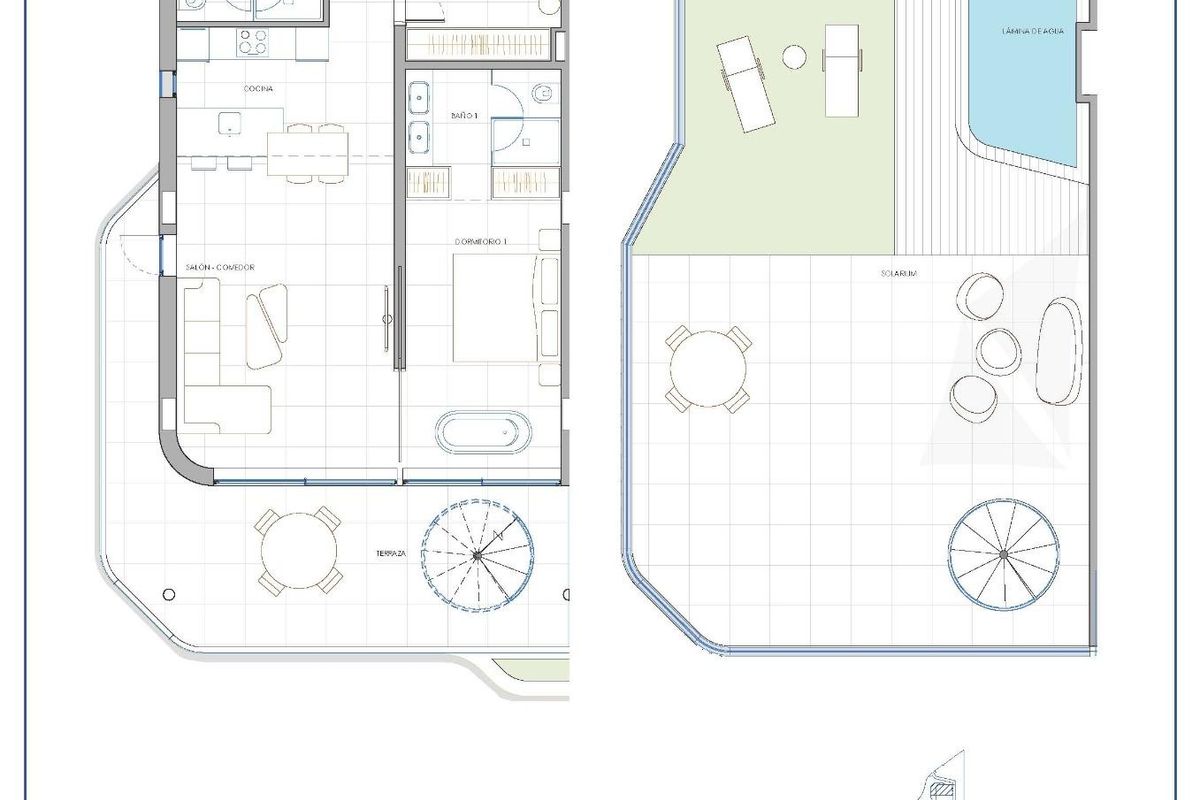 Plattegrond van een 2-slaapkamer penthouse in Fuengirola, met open ruimtes en modern ontwerp.