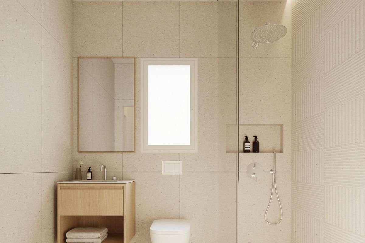 Strakke badkamerontwerp met moderne fittingen in een 2-slaapkamer appartement in Torrevieja, Costa Blanca.