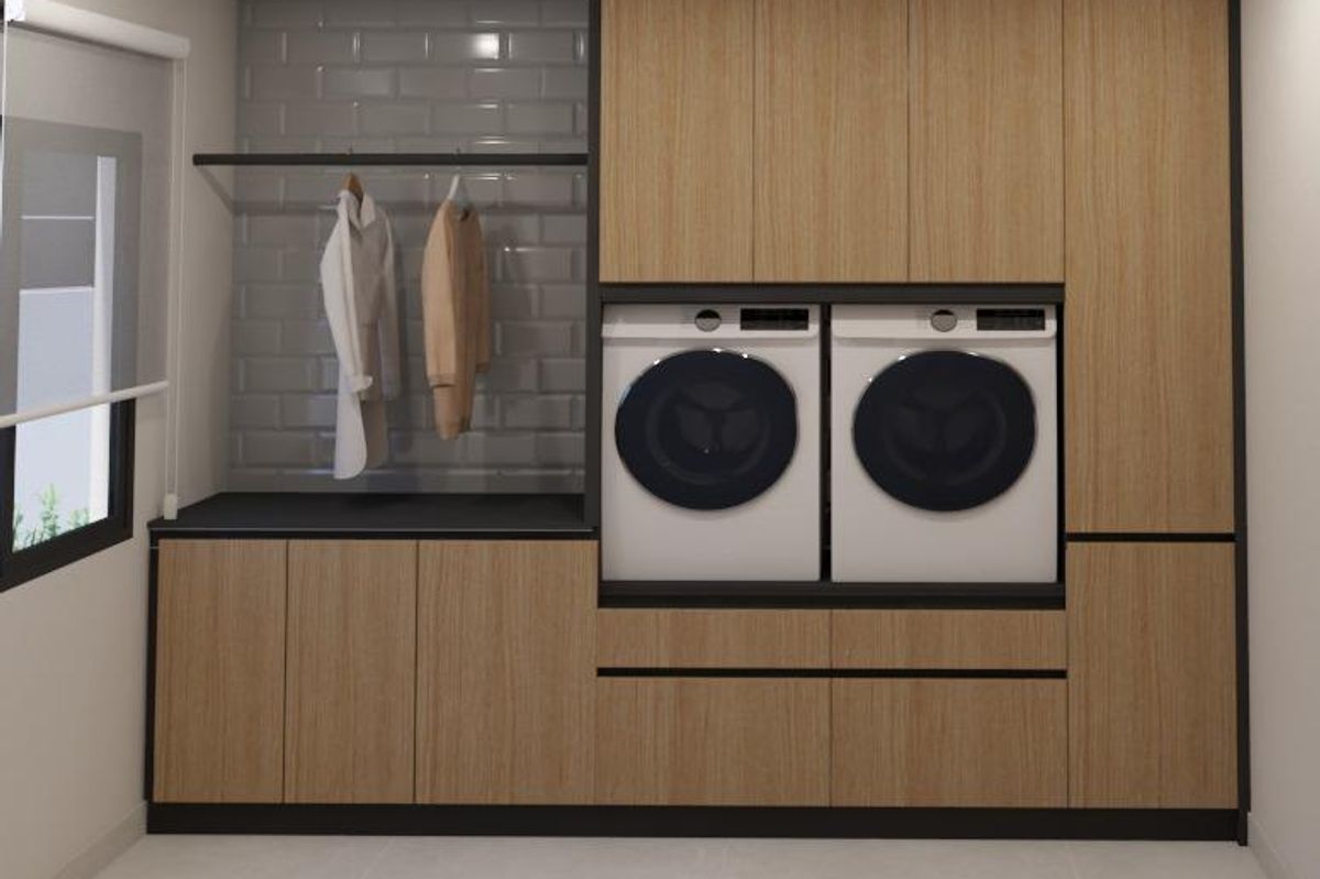 Functional laundry area in a 3-bed villa in Pinoso, featuring built-in storage and appliances.